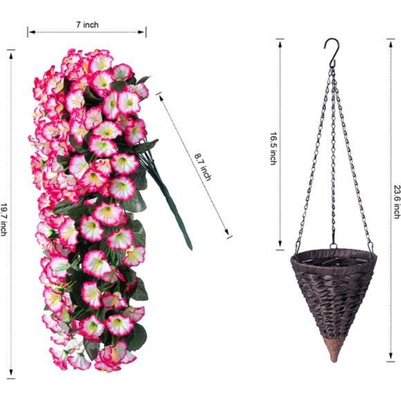 Artificial Hanging Flowers in Basket Fake Plant for Outside, Silk - Picture 3 of 8